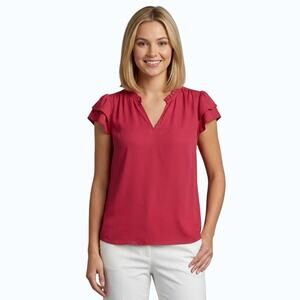 41 Hawthorn Flutter Sleeve Blouse Pink Split Neck Lightweight Women Medium NWOT